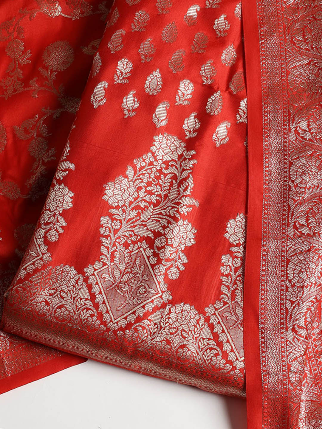 Woven Banarasi Chanderi Unstitched Suit With Dupatta