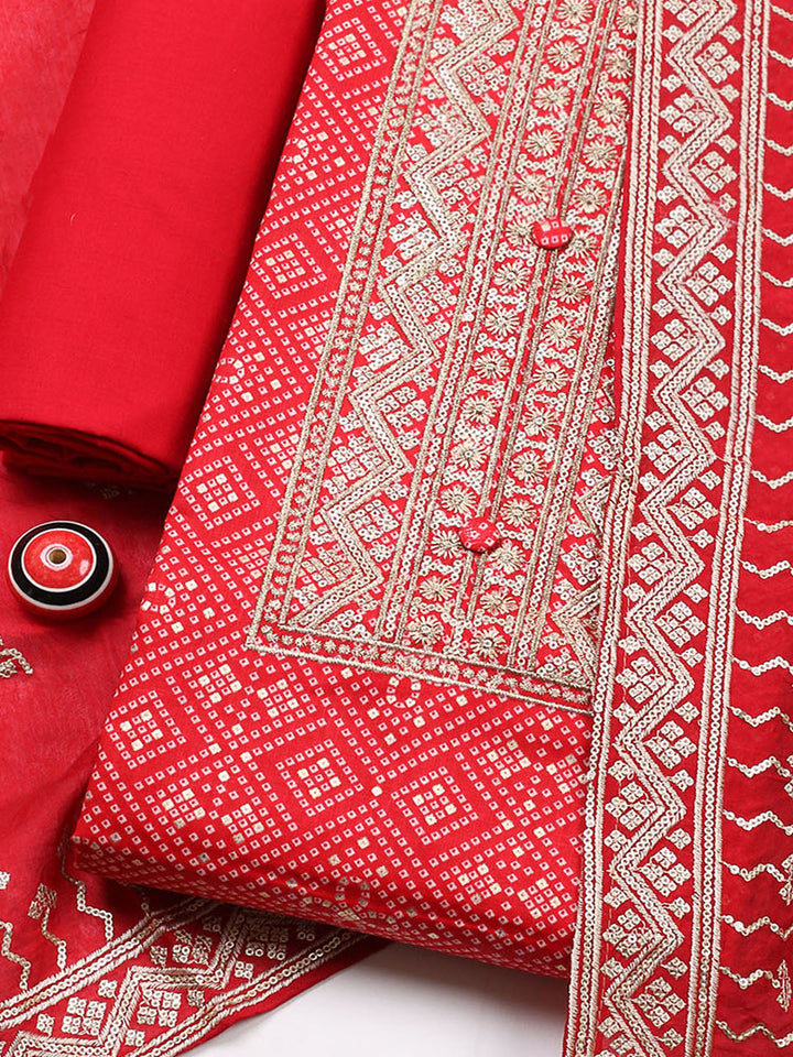 Embroidered Cotton Unstitched Suit With Pant &amp; Dupatta