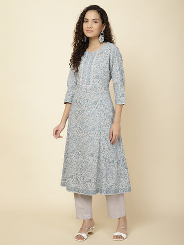 Floral Printed Cotton Kurta With Pants