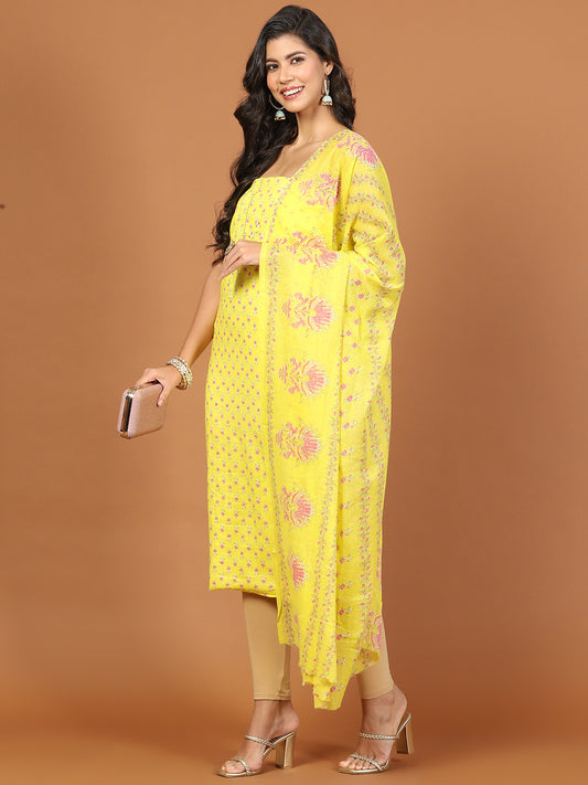 PrintedCotton Blend Unstitched Suit With Dupatta