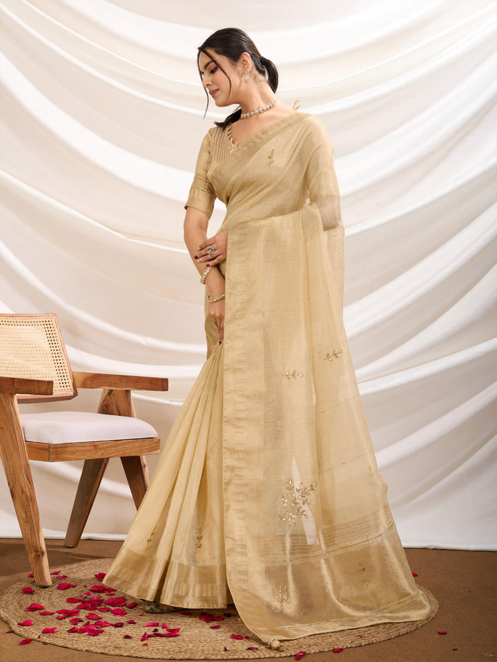 Embroidered Linen Blend Saree