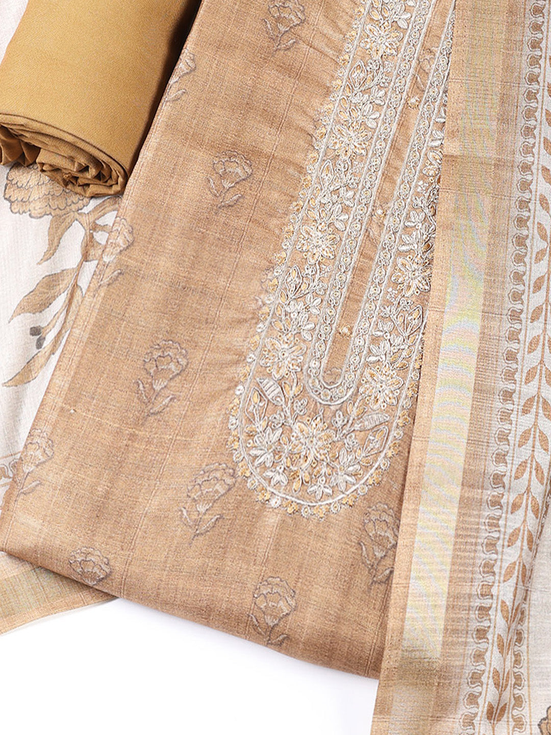 Printed Chanderi Unstitched Suit With Dupatta