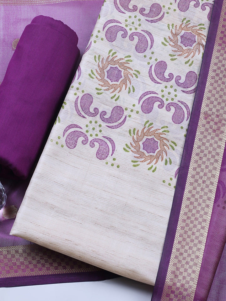 Banarasi Chanderi Unstitched Suit With Pant &amp; Dupatta