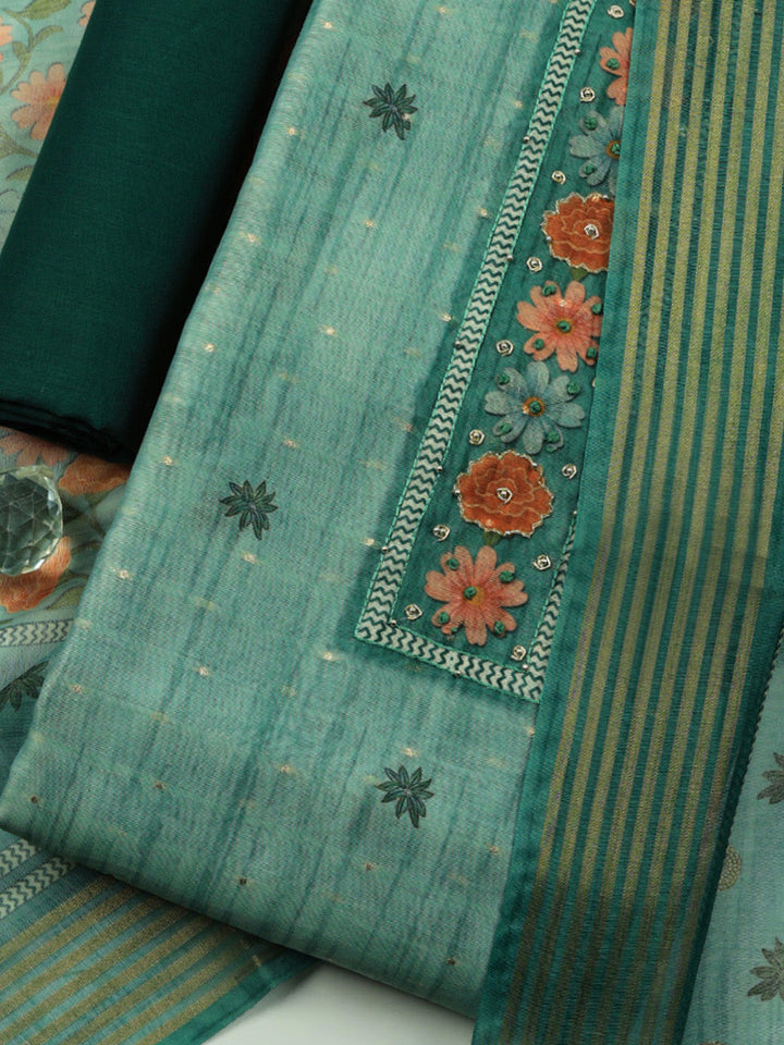 Embroidered Cotton Blend Unstitched Suit With Pant &amp; Dupatta