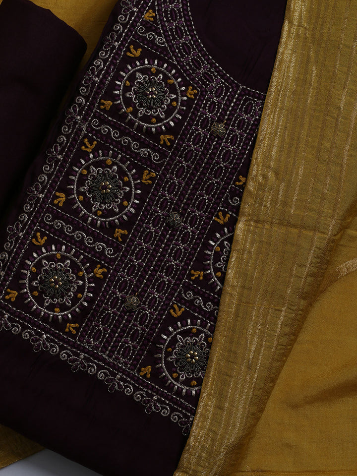 Gota Work Chanderi Unstitched Suit With Dupatta
