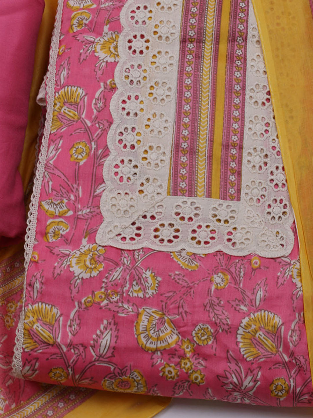Printed Cotton Blend Unstitched Suit With Dupatta