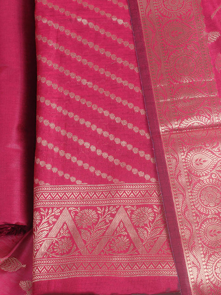 Woven Design Chanderi Unstitched Suit With Pant &amp; Dupatta