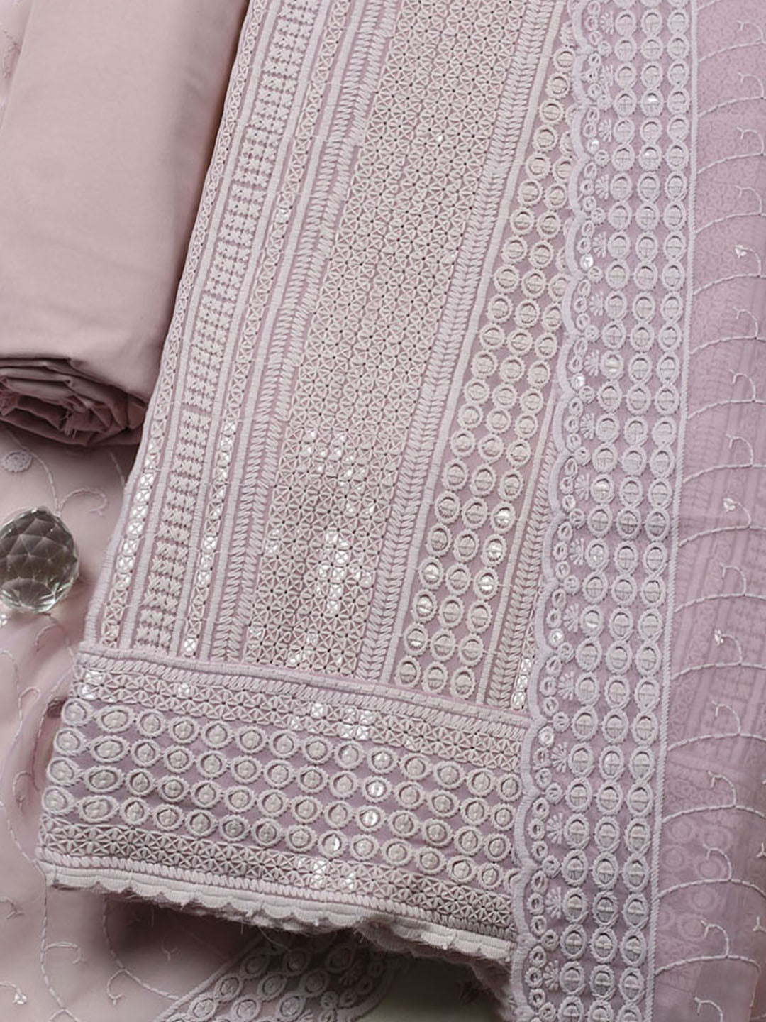 Embroidered Georgette Unstitched Suit With Pant &amp; Dupatta