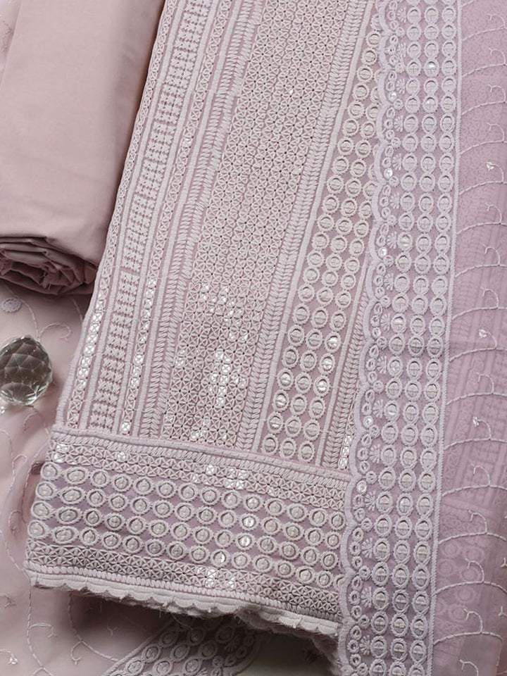 Embroidered Georgette Unstitched Suit With Pant &amp; Dupatta