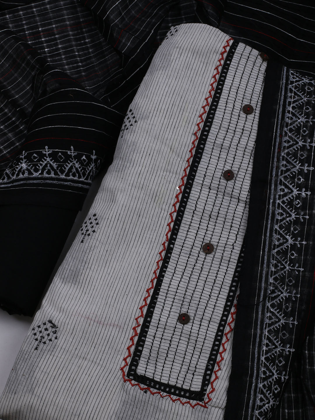 Patch Neck Cotton Blend Unstitched Suit With Dupatta