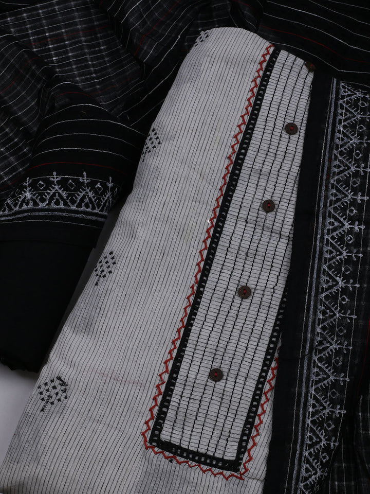 Patch Neck Cotton Blend Unstitched Suit With Dupatta