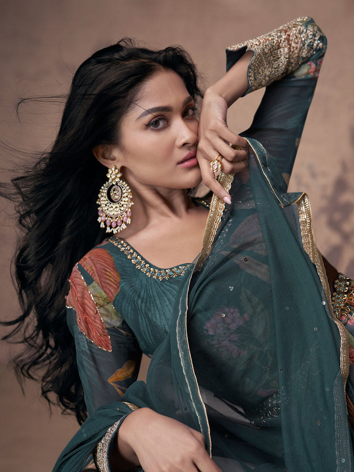 Embroidered Georgette Kurta With Pant &amp; Dupatta