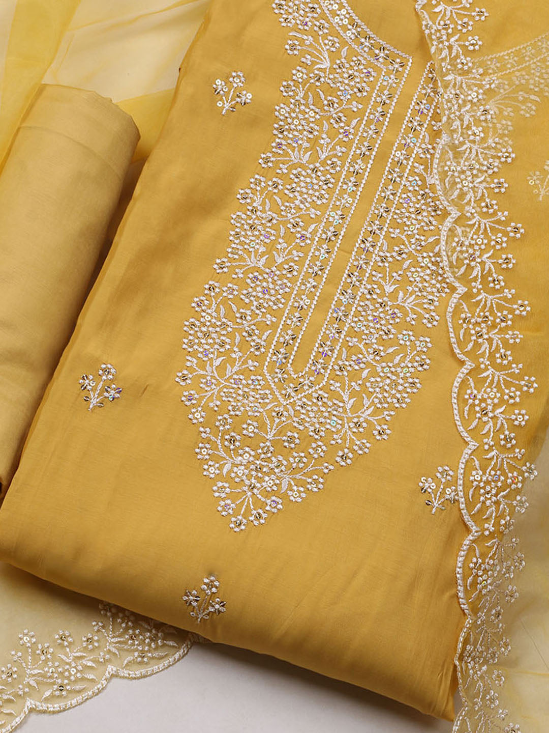 Embroidered Chanderi Unstitched Suit With Dupatta