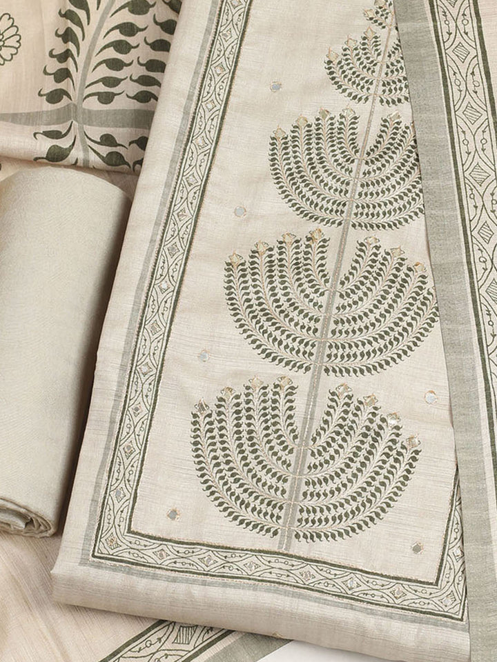 Embroidered Tussar Unstitched Suit With Dupatta