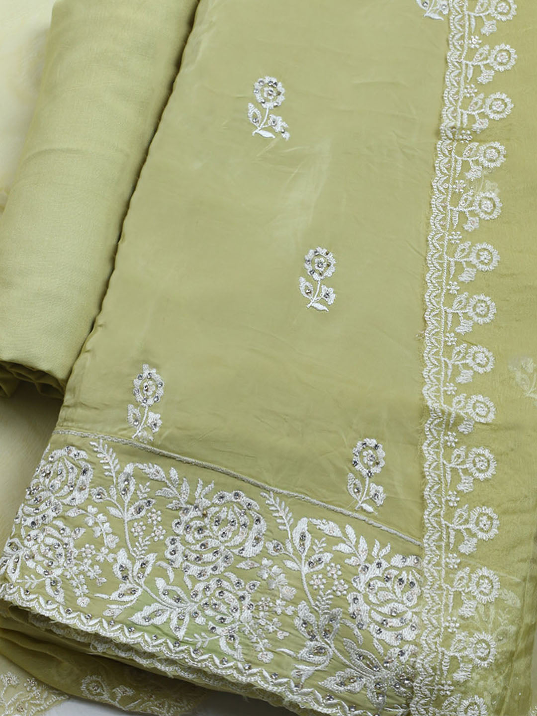 Embroidered Crepe Unstitched Suit With Dupatta