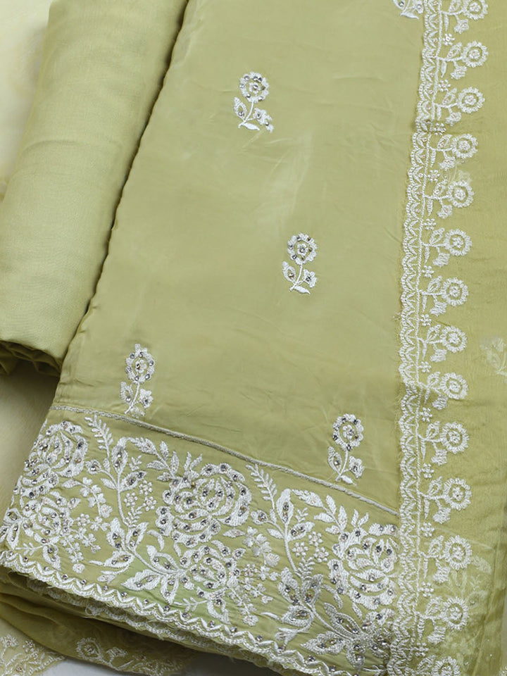Embroidered Crepe Unstitched Suit With Dupatta