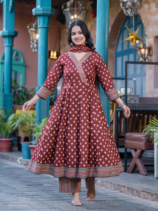 Printed Cotton Kurta With Pants & Dupatta