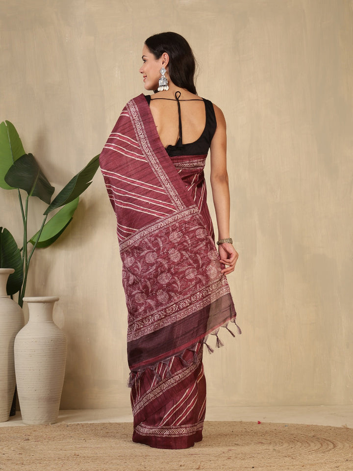 Printed Tussar Silk Saree