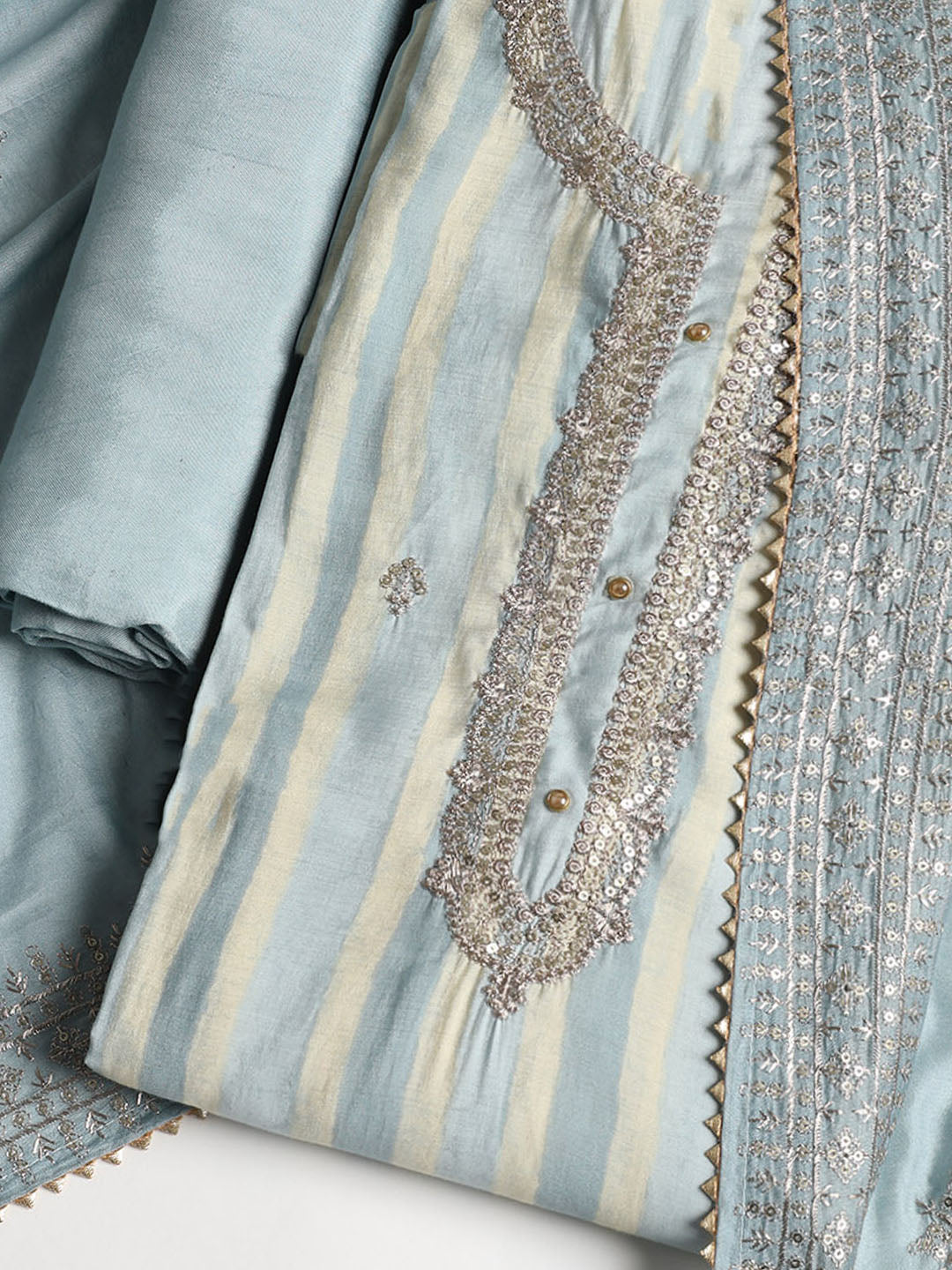 Sequence Work Chanderi Unstitched Suit With Dupatta