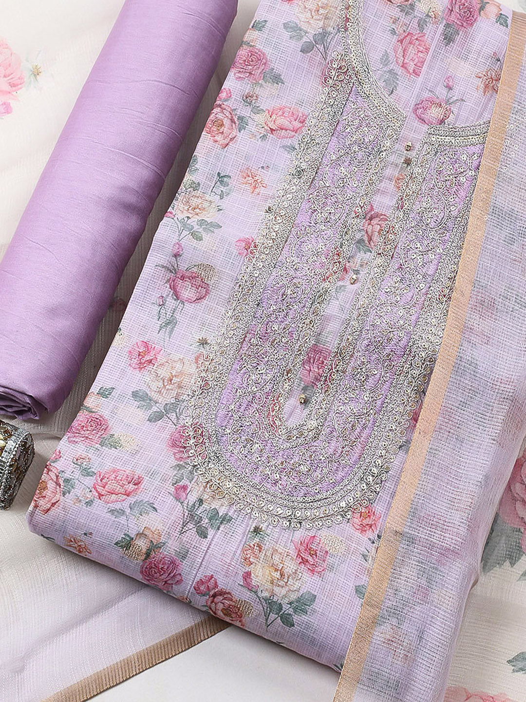 Embroidered Cotton Blend Unstitched Suit With Pant &amp; Dupatta