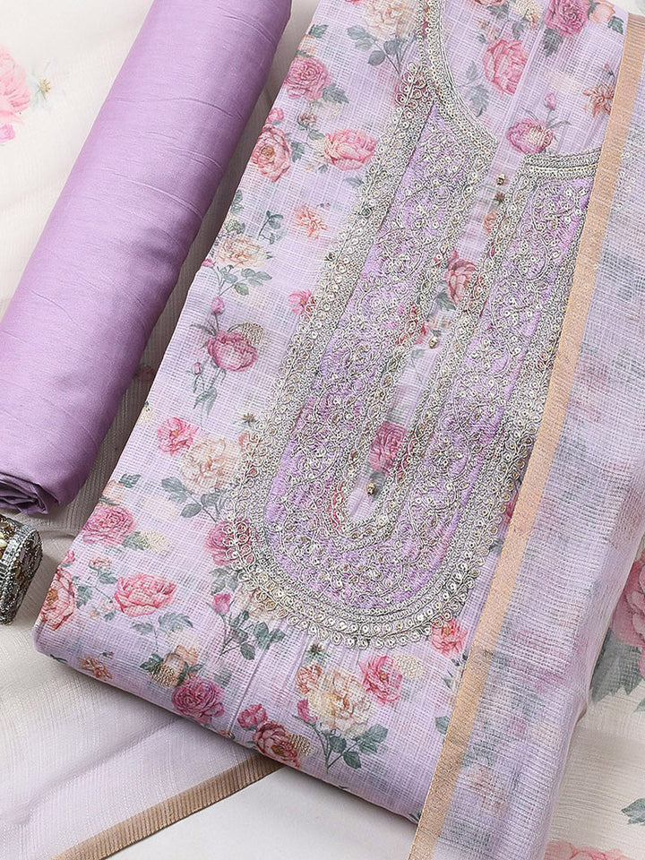 Embroidered Cotton Blend Unstitched Suit With Pant &amp; Dupatta