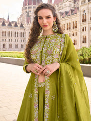 Embroidered Art Silk Suit With Gharara & Dupatta