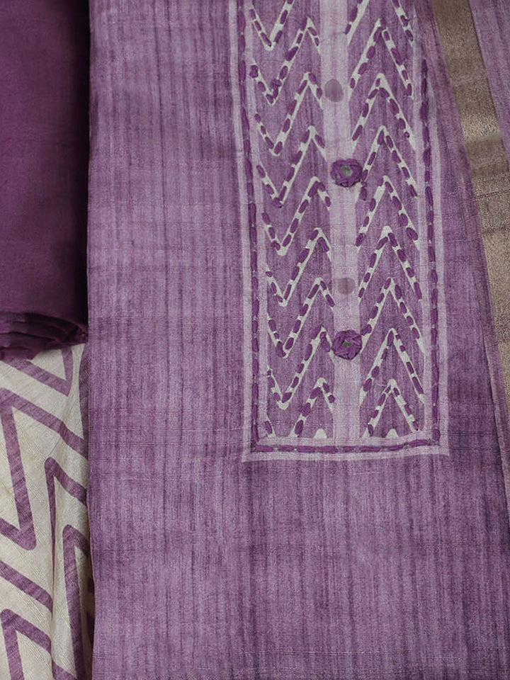 Embroidered Chanderi Unstitched Kurta With Pant &amp; Dupatta