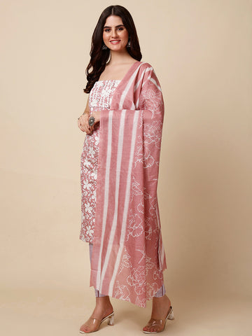 Neck Patti Printed Cotton Unstitched Suit With Dupatta