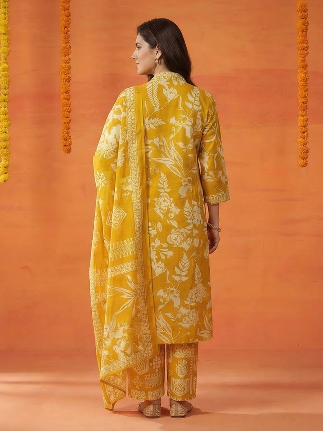 Printed Cotton Blend Kurta With Pant &amp; Dupatta