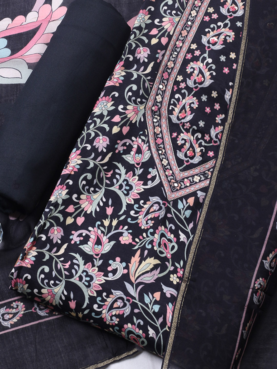 Printed Muslin Unstitched Suit With Pant &amp; Dupatta