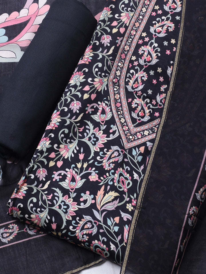 Printed Muslin Unstitched Suit With Pant &amp; Dupatta