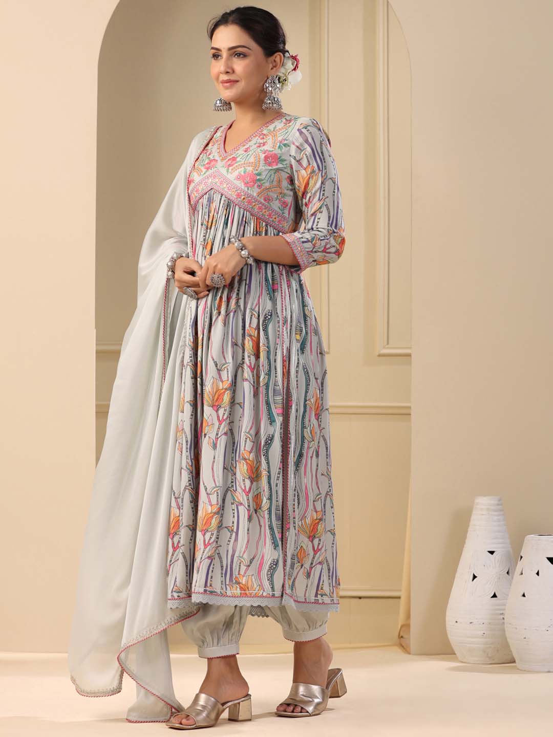 Printed Cotton Kurta With Pants & Dupatta