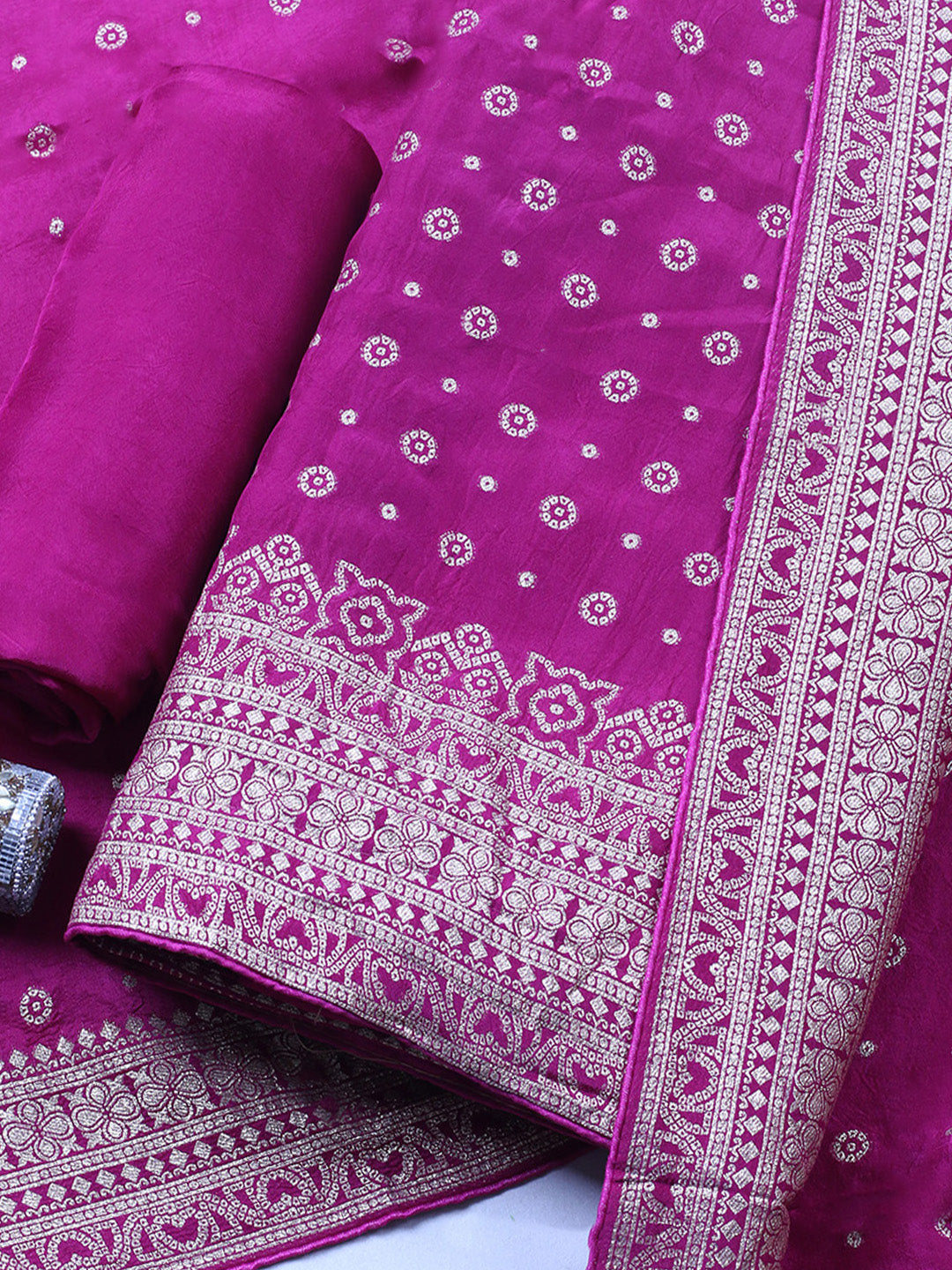 Embroidered Art Silk Unstitched Suit Piece With Dupatta