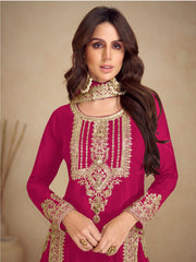 Embroidered Chinon Kurta With Pant & Dupatta