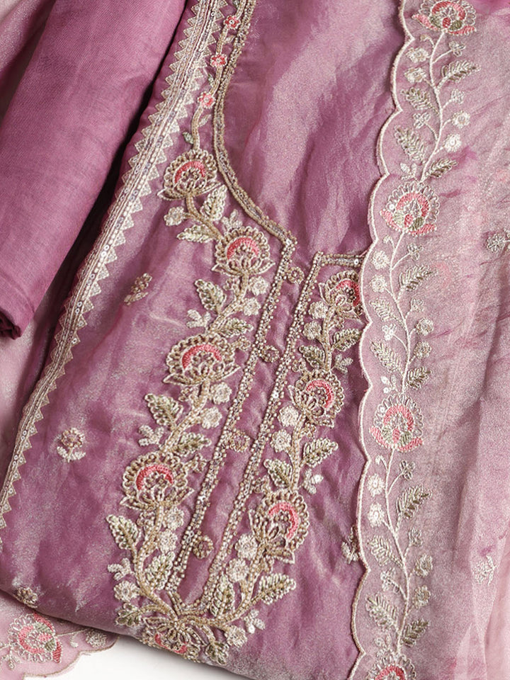 Embroidered Tissue Unstitched Suit With Dupatta