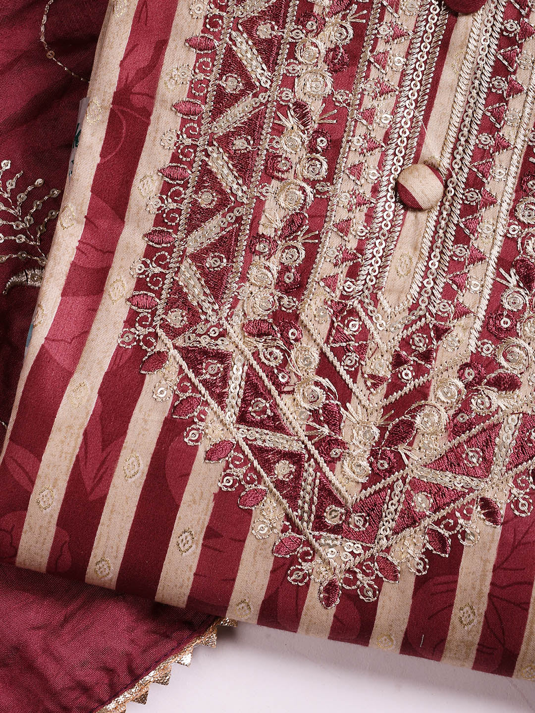 Neck Embroidered Cotton Blend Unstitched Suit With Dupatta