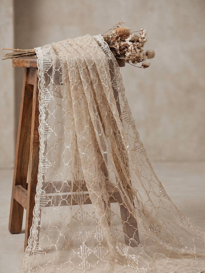 Neck Embroidered Chanderi Unstitched Suit With Dupatta
