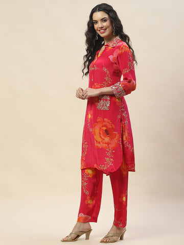 Floral Printed Crepe Kurta With Pants