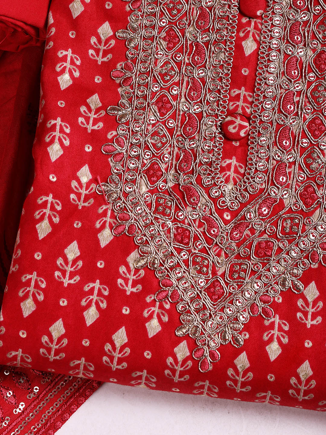 Neck Embroidered Cotton Blend Unstitched Suit With Dupatta