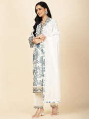 Neck Embroidery Cotton Kurta With Pants & Dupatta