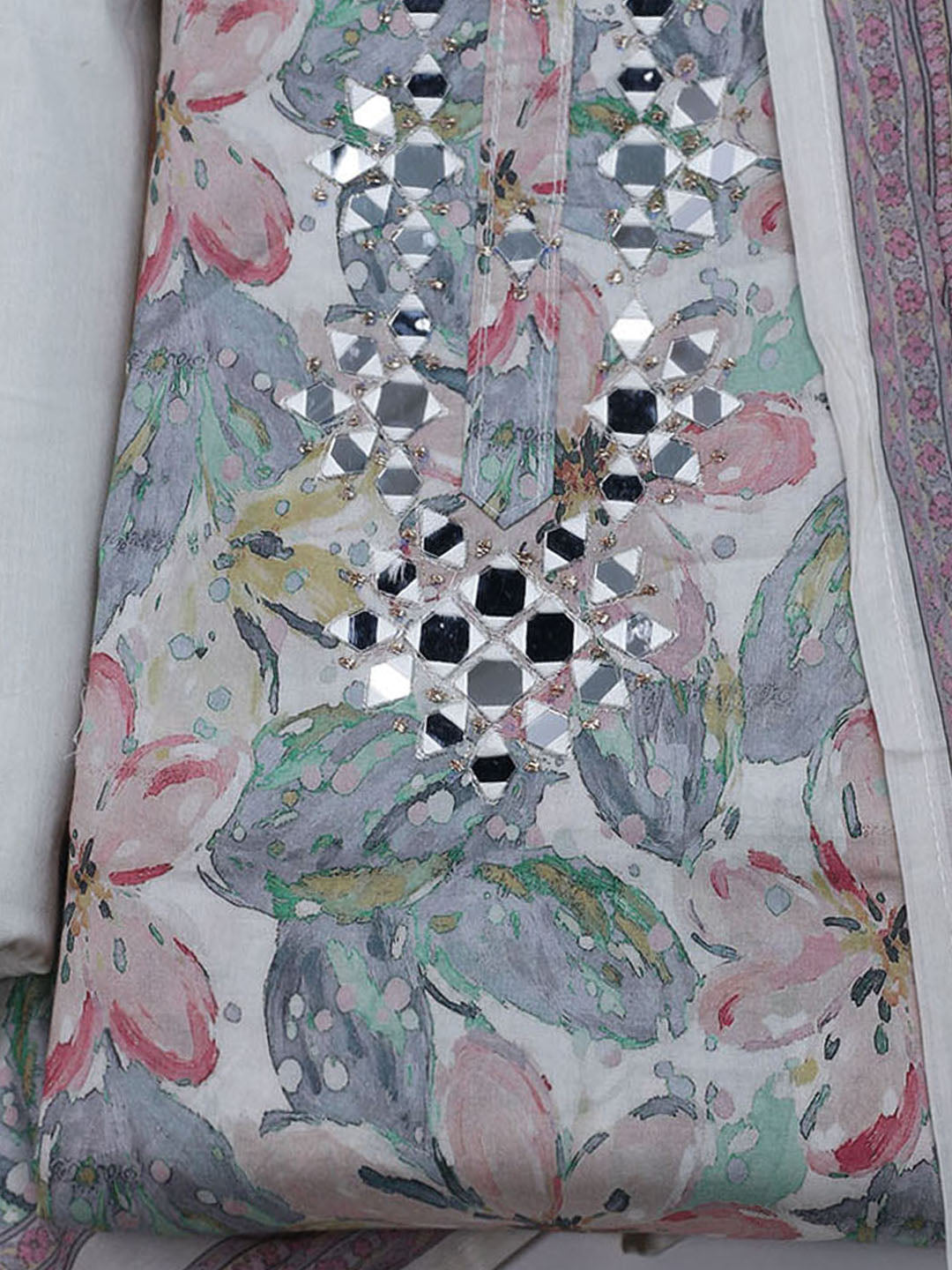 Neck Embroidered Cotton Blend Unstitched Suit With Dupatta