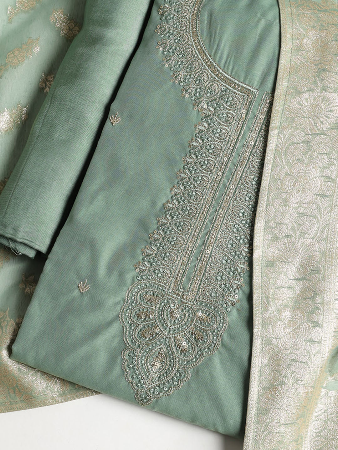Embroidered Chanderi Unstitched Suit With Dupatta