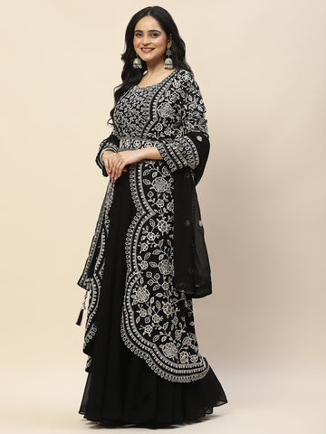 Resham Jaal Embroidery Georgette Choli With Jacket, Lehenga & Dupatta