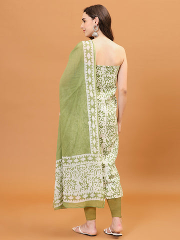 Printed Cotton Blend Unstitched Suit With Dupatta