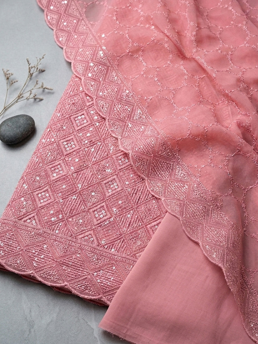 Embroidered Georgette Unstitched Suit With Pant &amp; Dupatta