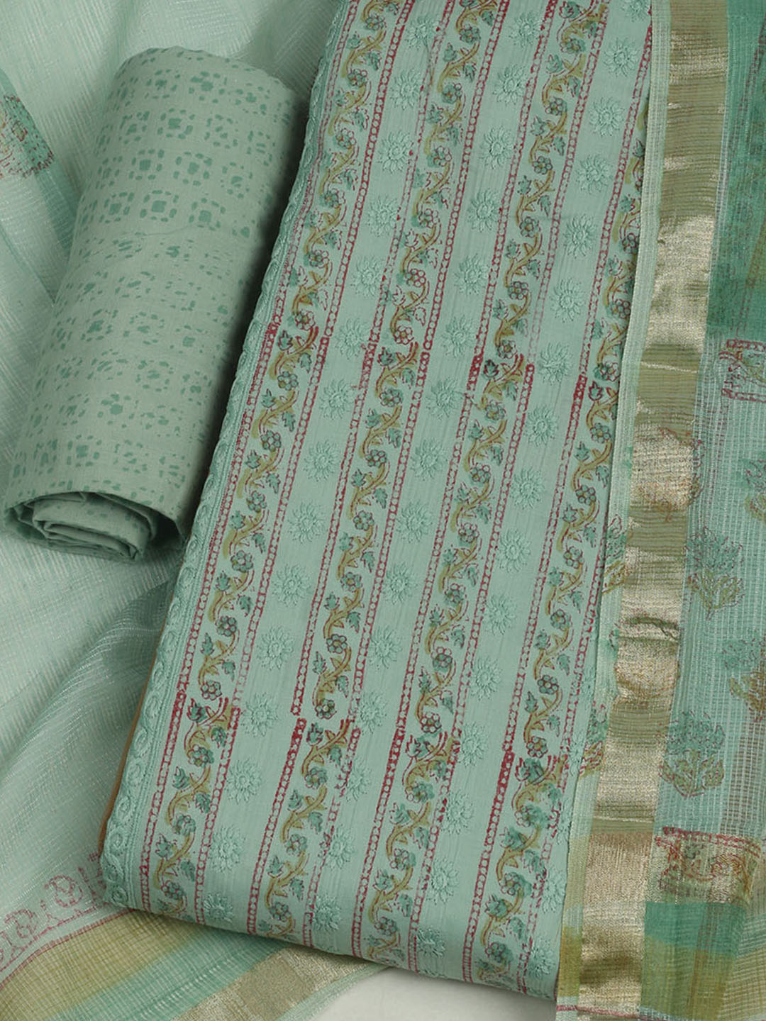 Printed Cotton Unstitched Suits Printed Suit With Pant &amp; Dupatta