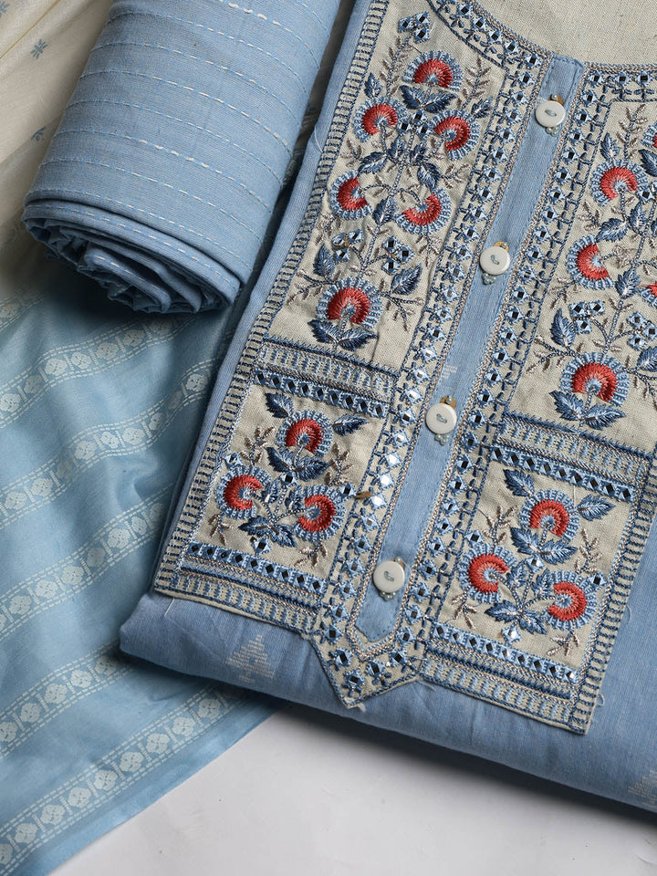 Neck Embroidered Cotton Blend Unstitched Suit With Dupatta