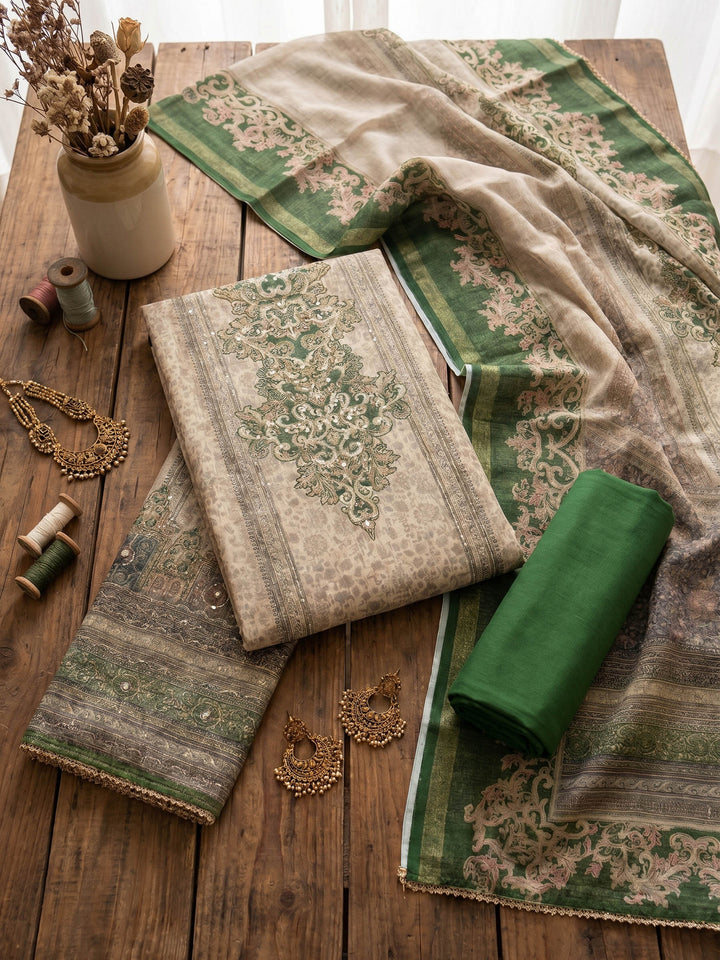 Neck Embroidered Chanderi Unstitched Suit With Dupatta