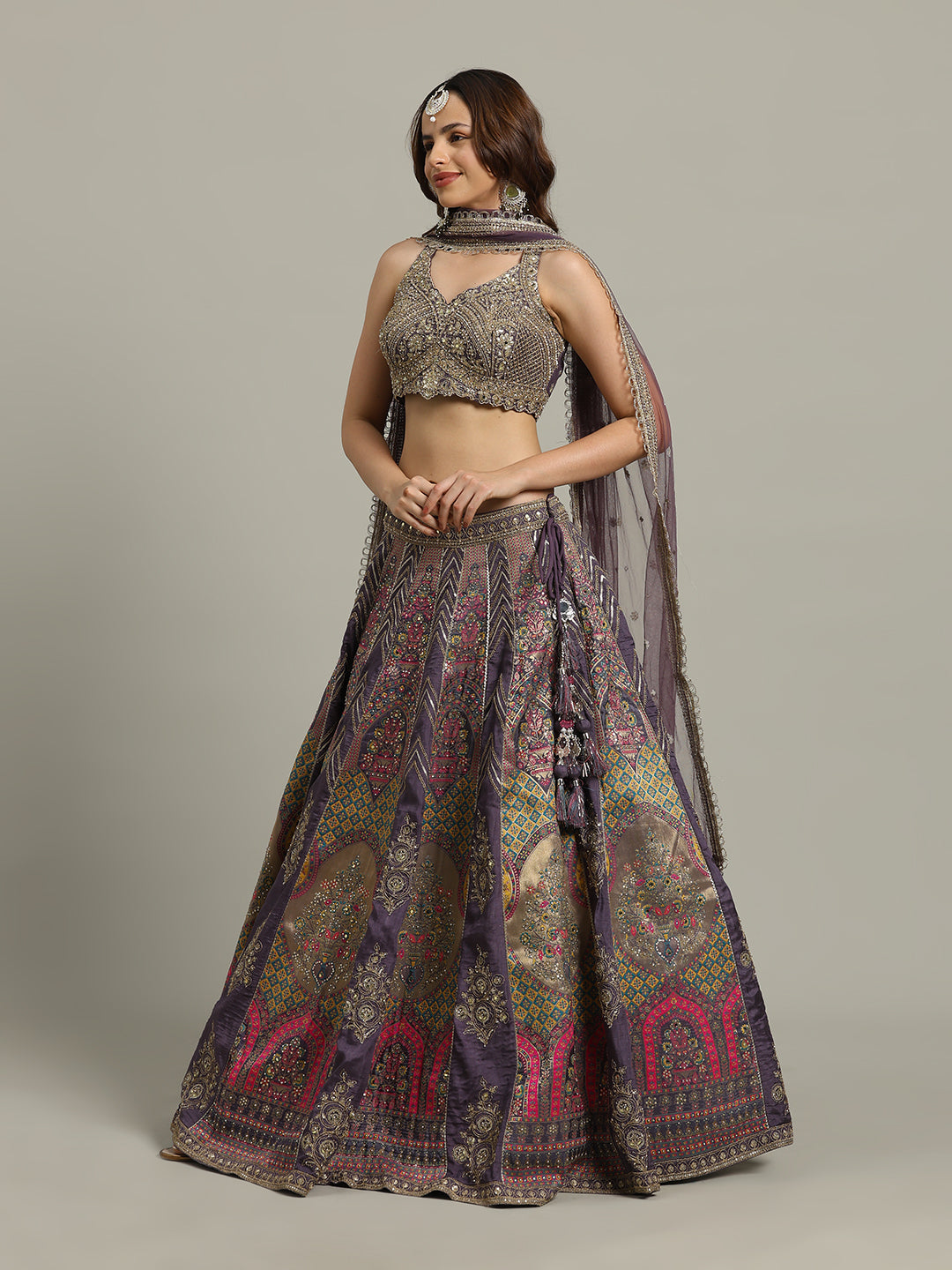 Multi Kali Art Silk Choli With Lehenga &amp; Dupatta