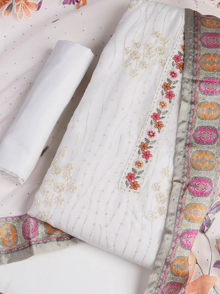 Embroidered Chinon Unstitched Suit With Dupatta